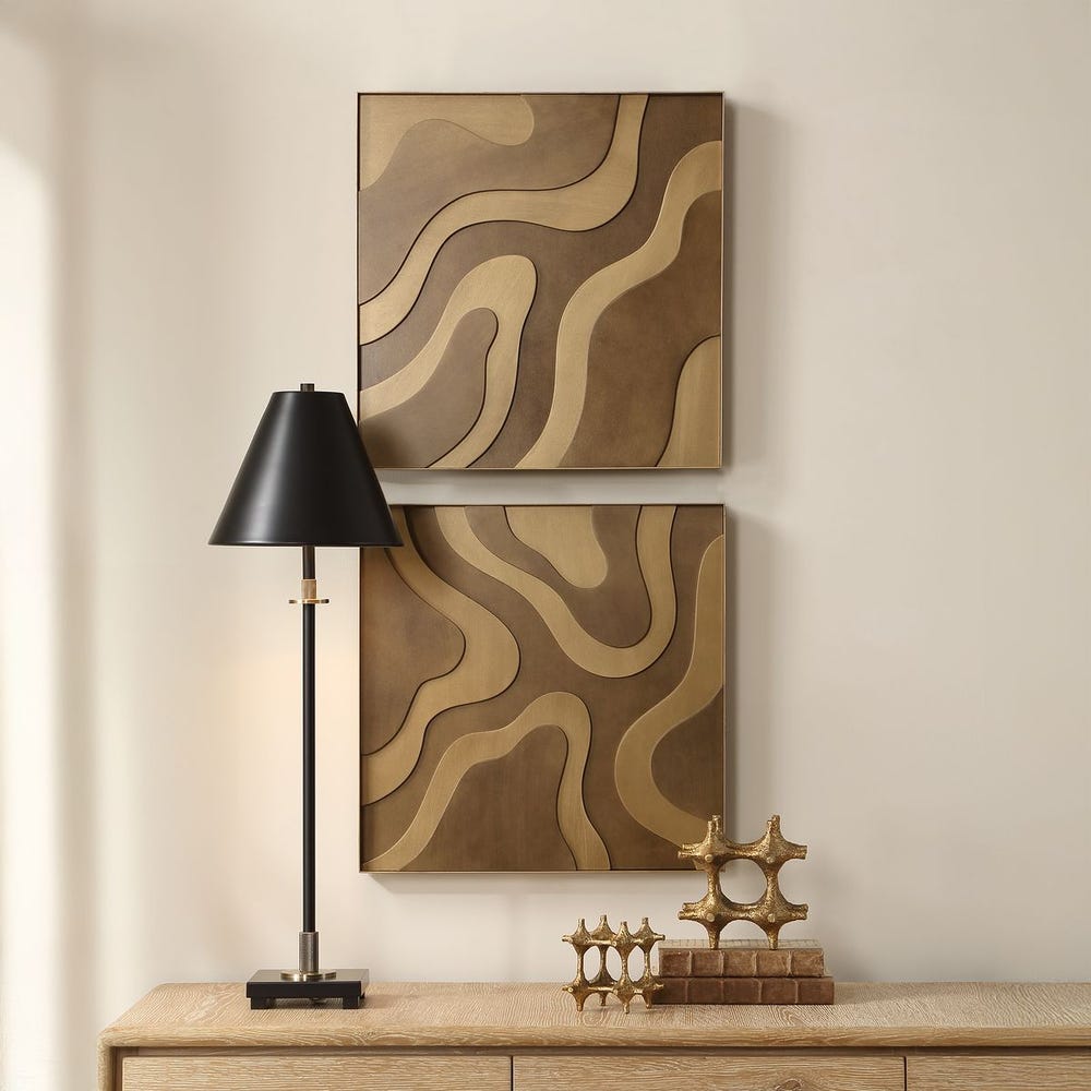 Uttermost Golden And Bronze Terrain Wood Wall Decor ~ Set Of 2