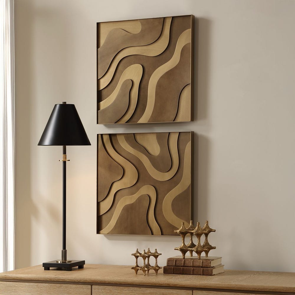 Uttermost Golden And Bronze Terrain Wood Wall Decor ~ Set Of 2 - Image 2