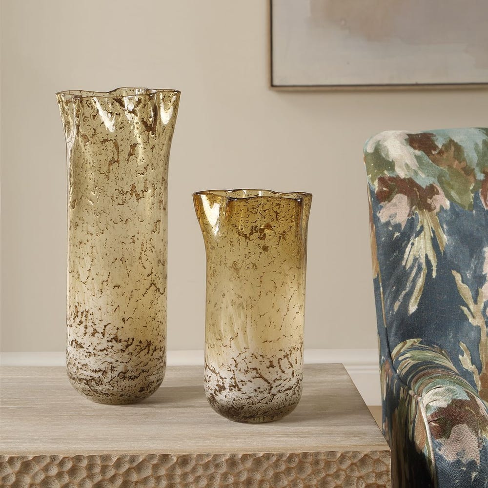 Uttermost Rhine Umber And Brown Glass Vases ~ Set of 2 - Image 1