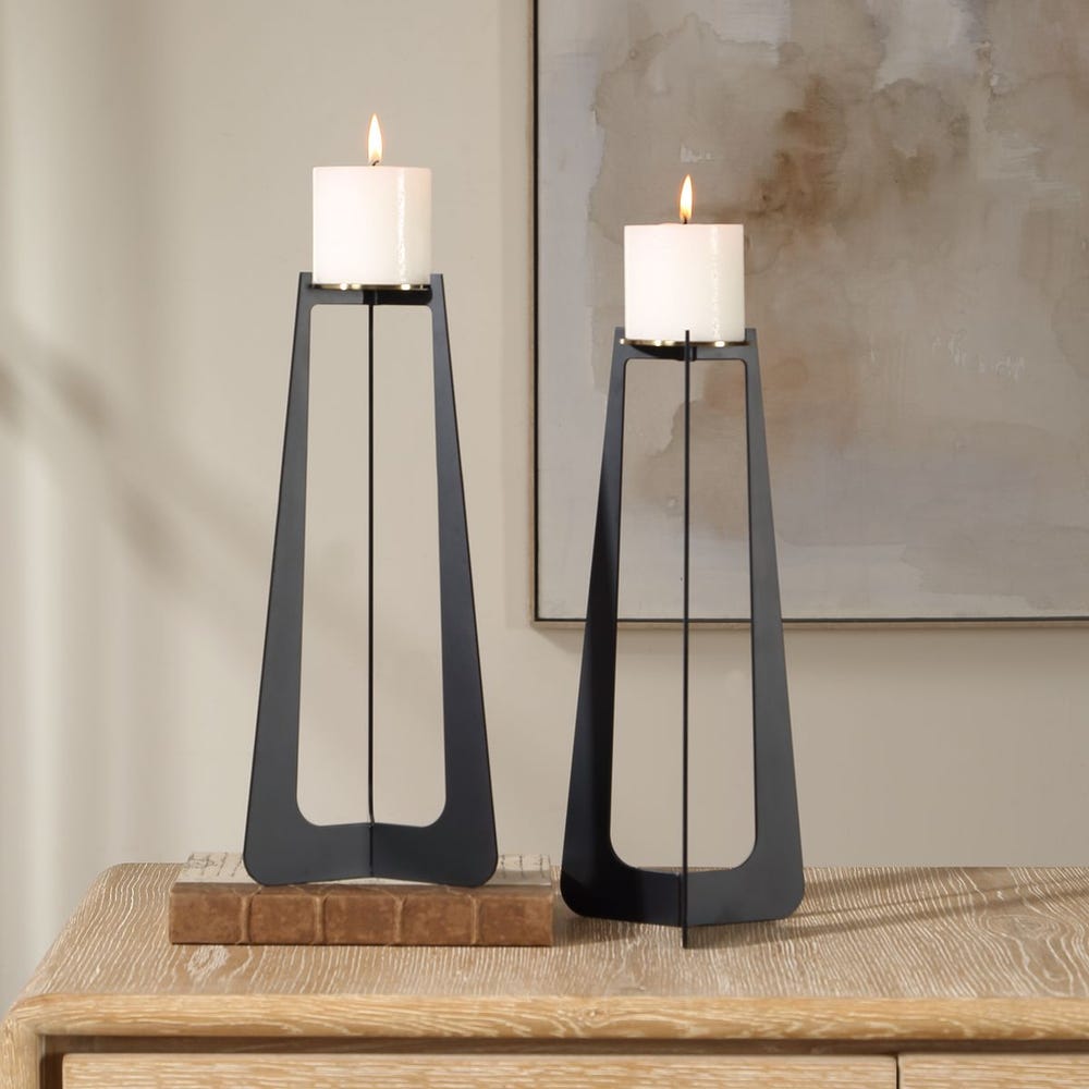 Uttermost Columnar Matte Black Candleholders ~ Set Of 2 - Image 1