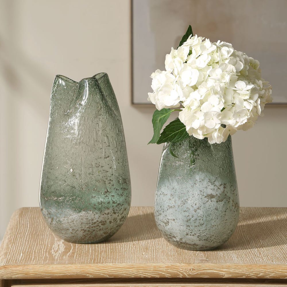 Uttermost Chianti Blueish Green Glass Vases ~ Set Of 2 - Image 1