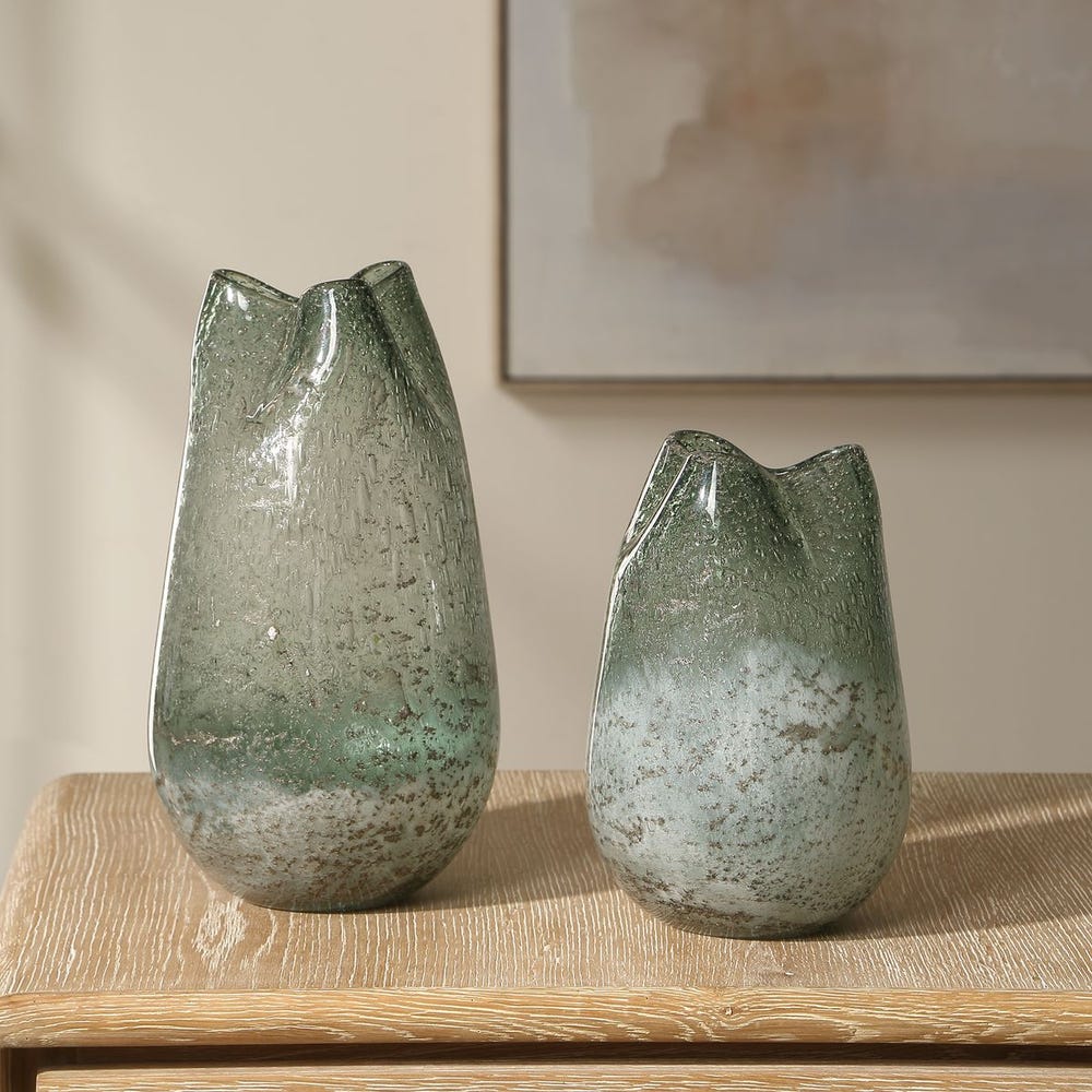 Uttermost Chianti Blueish Green Glass Vases ~ Set Of 2 - Image 2