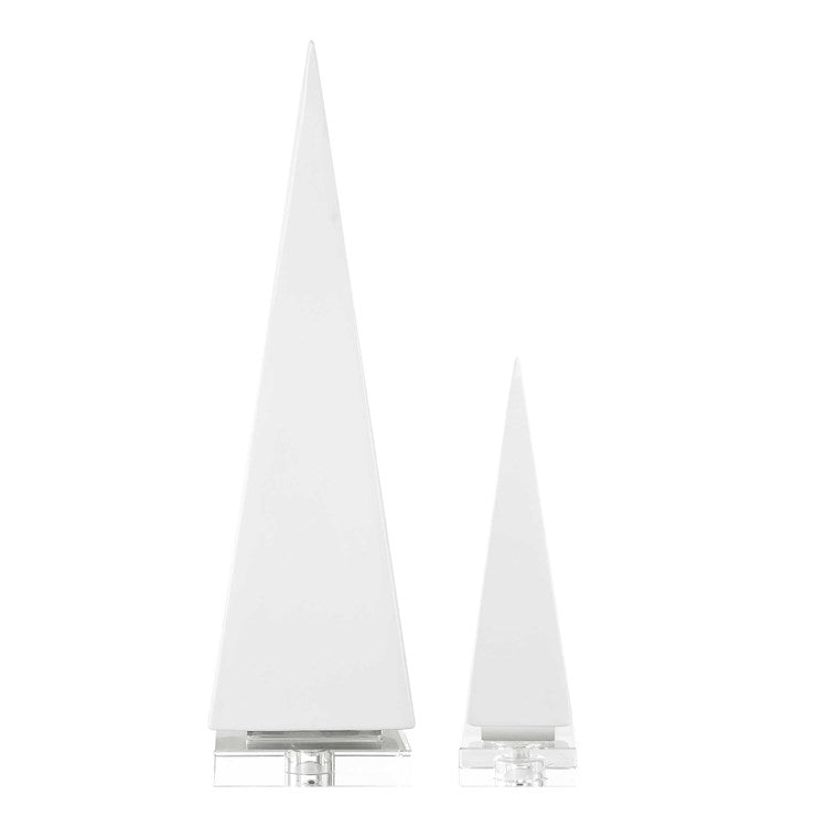 Uttermost Great Pyramids Chalk White Ceramic and Crystal Set of 2 Sculptures - Image 3