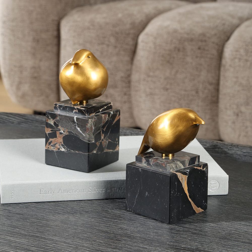 Uttermost Golden Finch With Black Marble Base ~ Set Of 2 - Image 2
