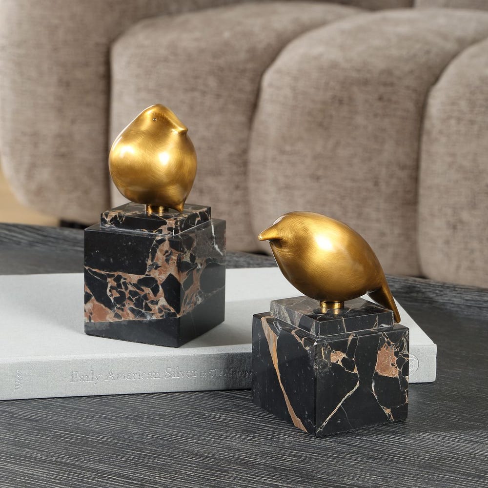 Uttermost Golden Finch With Black Marble Base ~ Set Of 2 - Image 3
