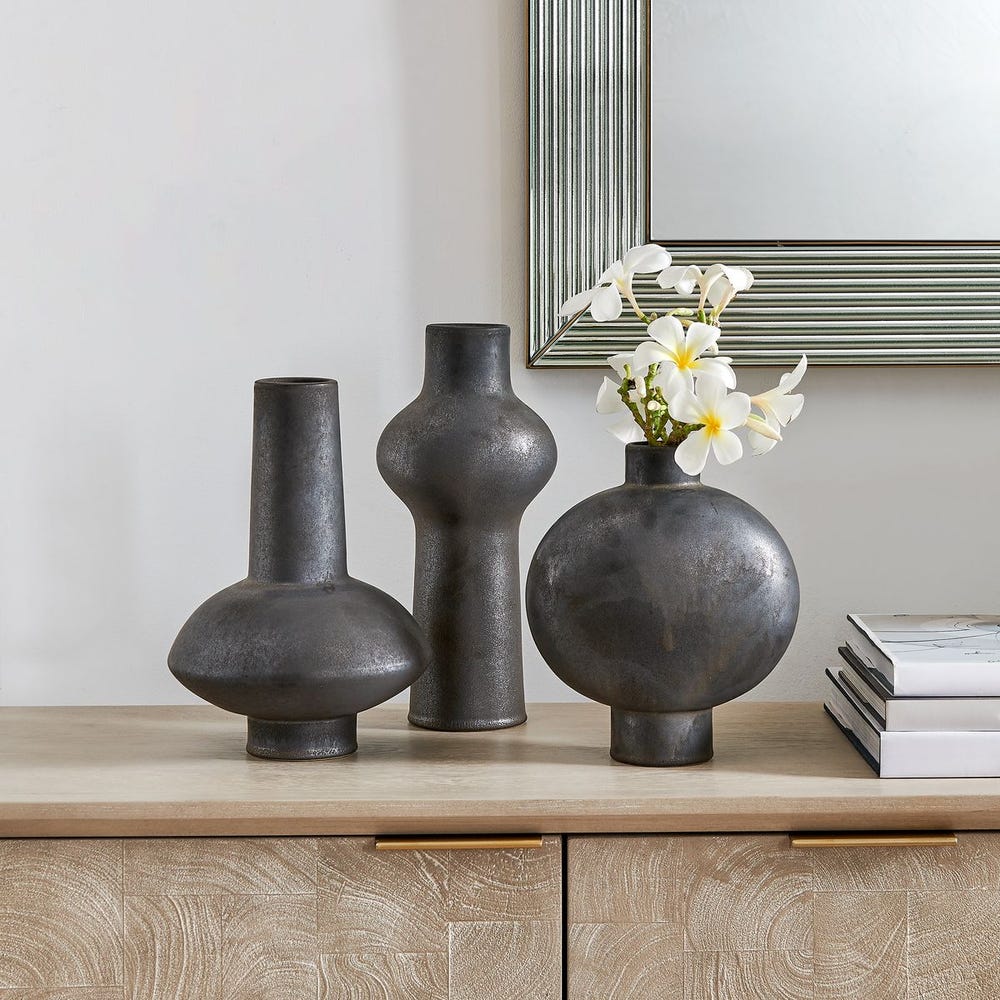 Uttermost Charcoal Bloom Vases ~ Set Of 3 ~ Indoor And Outdoor Use - Image 1