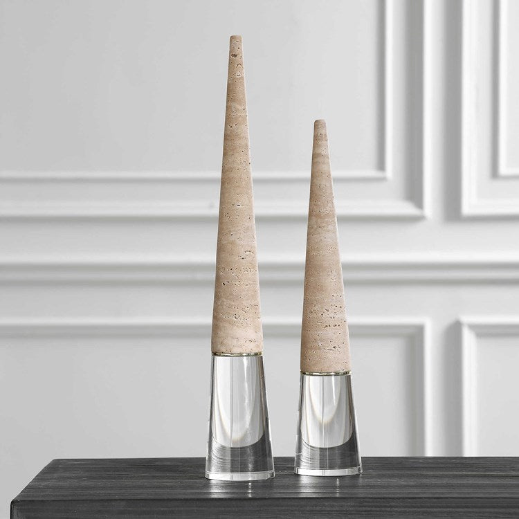 Uttermost Stoney Point Travertine and Crystal Set of 2 Sculptures - Image 1