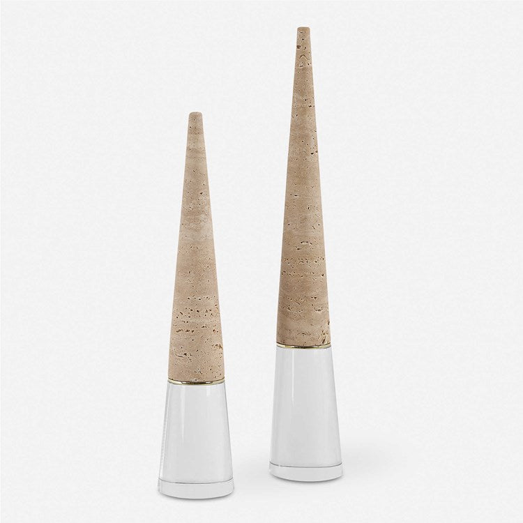 Uttermost Stoney Point Travertine and Crystal Set of 2 Sculptures - Image 2