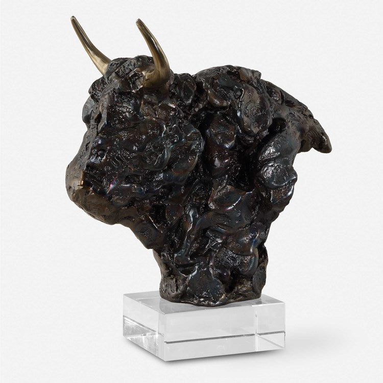 Uttermost Bison Bust Tarnished Bronze and Crystal Sculpture - Image 2