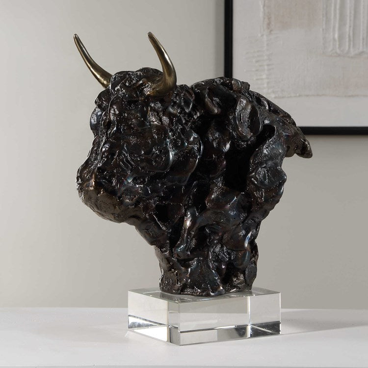 Uttermost Bison Bust Tarnished Bronze and Crystal Sculpture - Image 3