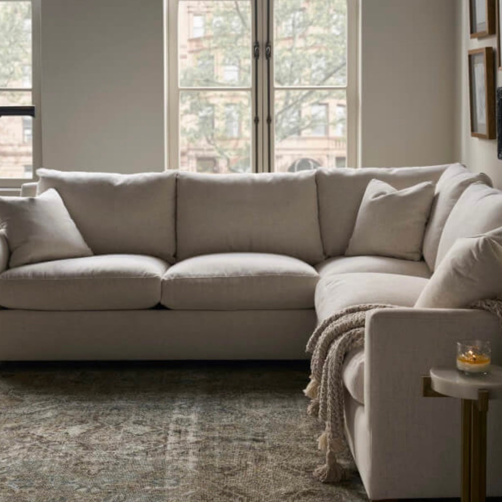 Rowe Furniture Lilah Bone White Plush Chenille Performance Fabric 106” x 110″ Sectional ~ Express Collection