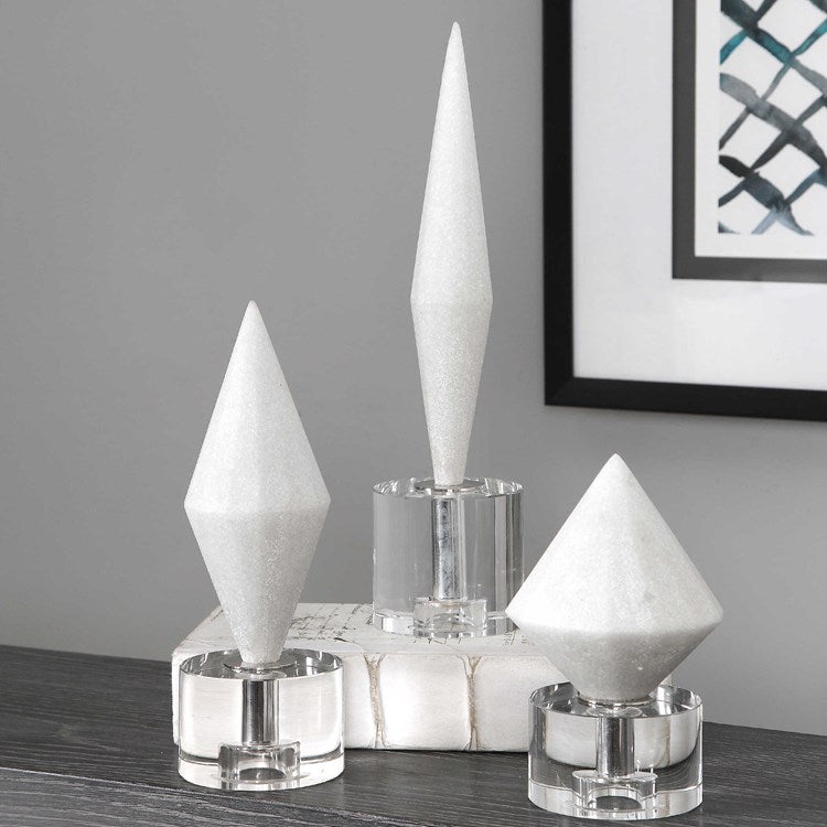 Uttermost Alize White Stone and Crystal Set of 3 Sculptural Objects - Image 3