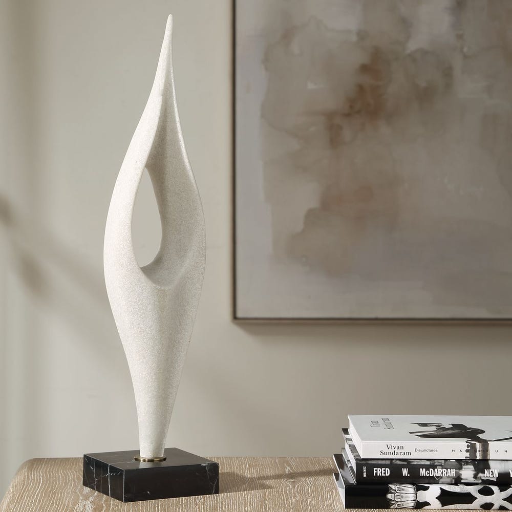 Uttermost Fluid Drop Matte White Stone Sculpture - Image 1