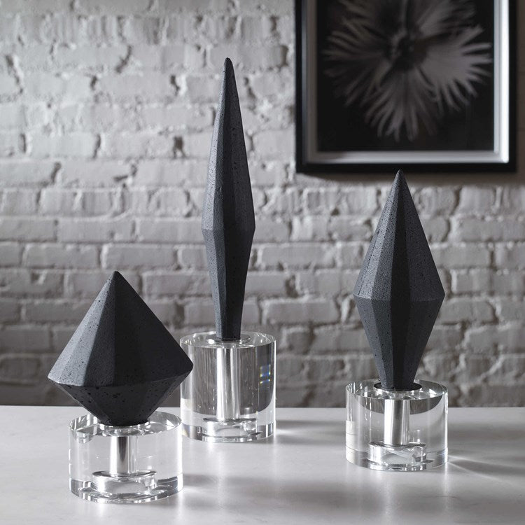 Uttermost Alize Black Stone and Crystal Set of 3 Sculptural Objects - Image 2