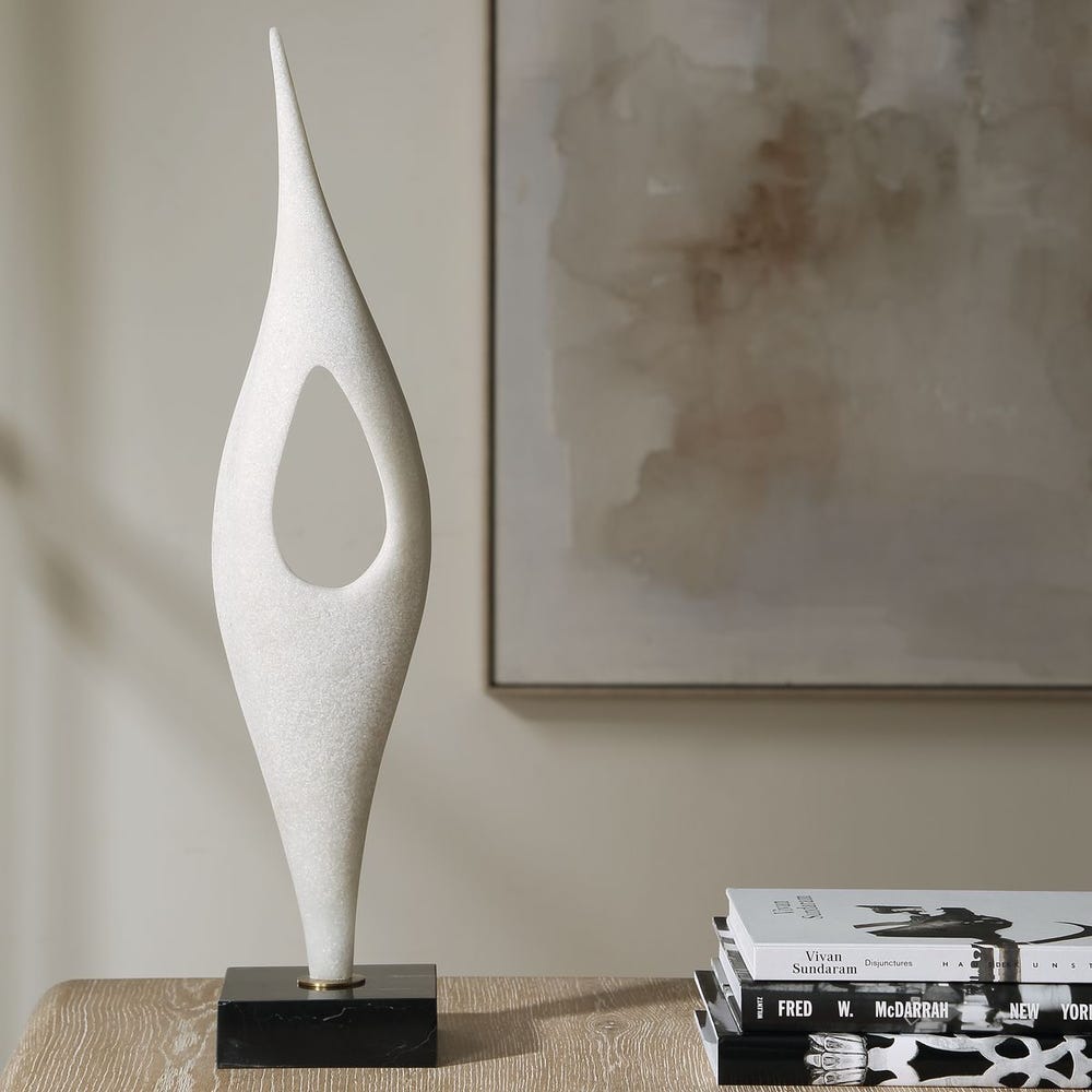 Uttermost Fluid Drop Matte White Stone Sculpture - Image 3