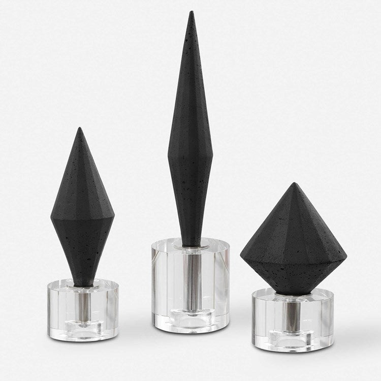 Uttermost Alize Black Stone and Crystal Set of 3 Sculptural Objects - Image 3
