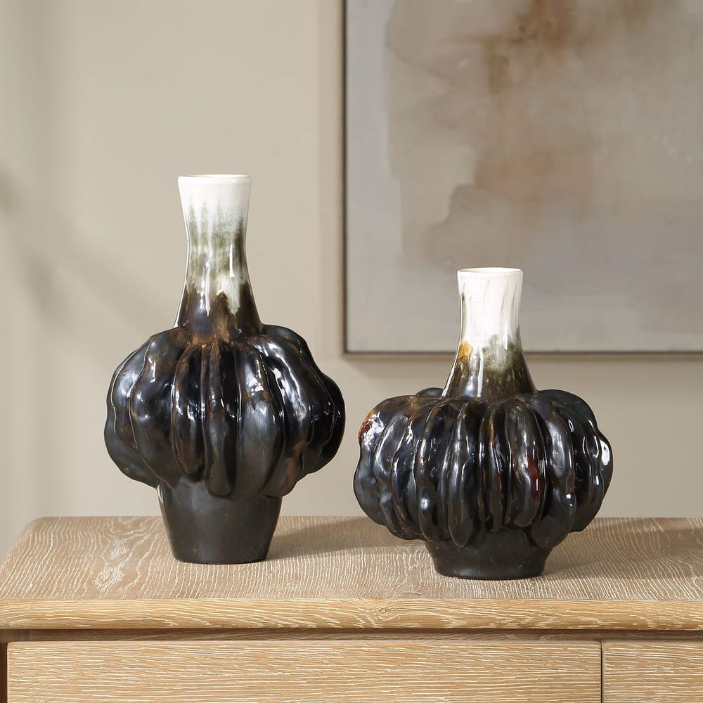 Uttermost Umbrian Creamy White And Rich Bronze Vases ~ Set Of 2 - Image 2