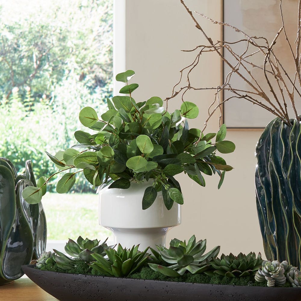 Uttermost Essence Eucalyptus Accent Potted In a Sculpted Gloss White Vase - Image 3