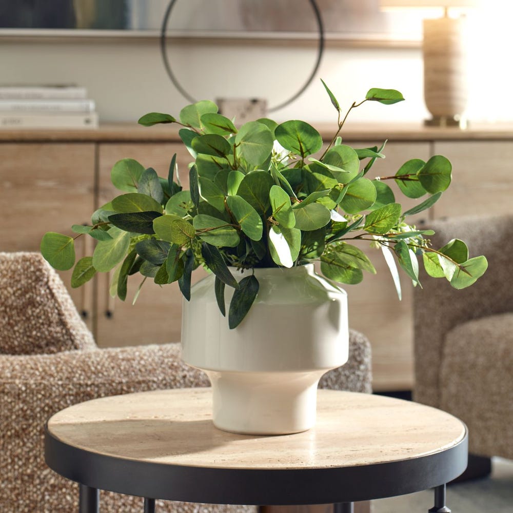 Uttermost Essence Eucalyptus Accent Potted In a Sculpted Gloss White Vase - Image 2
