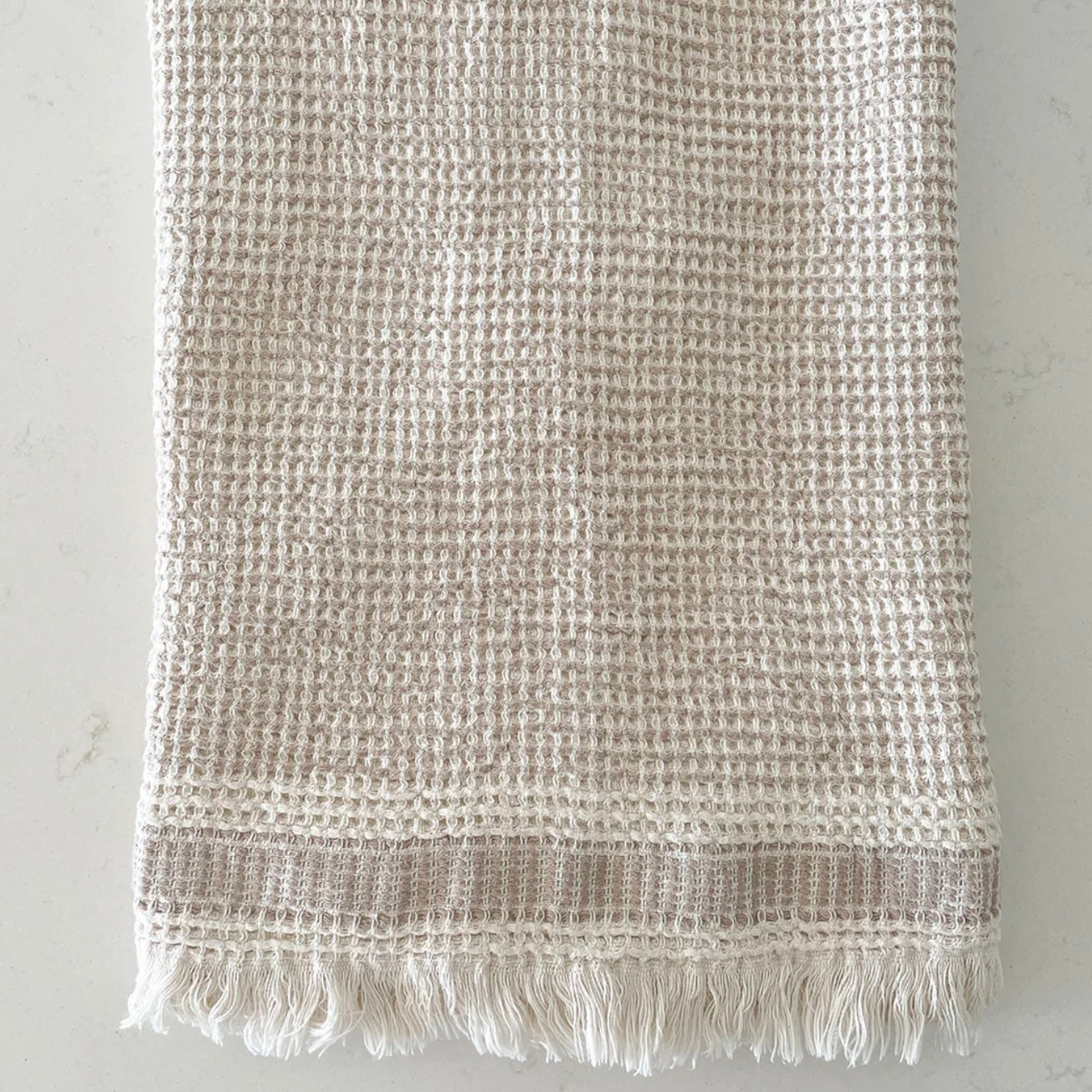 Anaya Home Waffle Striped Turkish Cotton Bath Towel  ~ Warm Beige