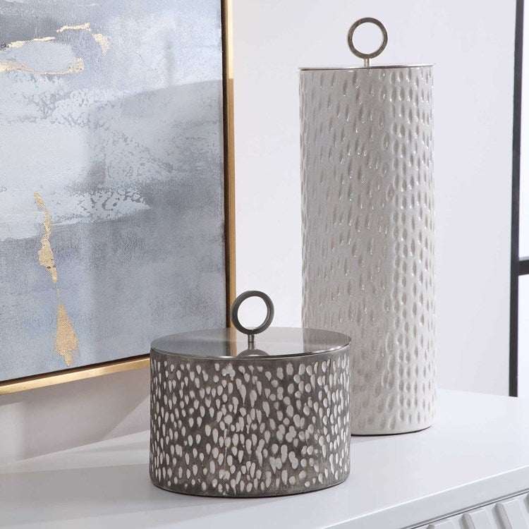 Uttermost Cyprien Off-White and Smoke Gray Ceramic Set of 2 Decorative Containers - Image 1