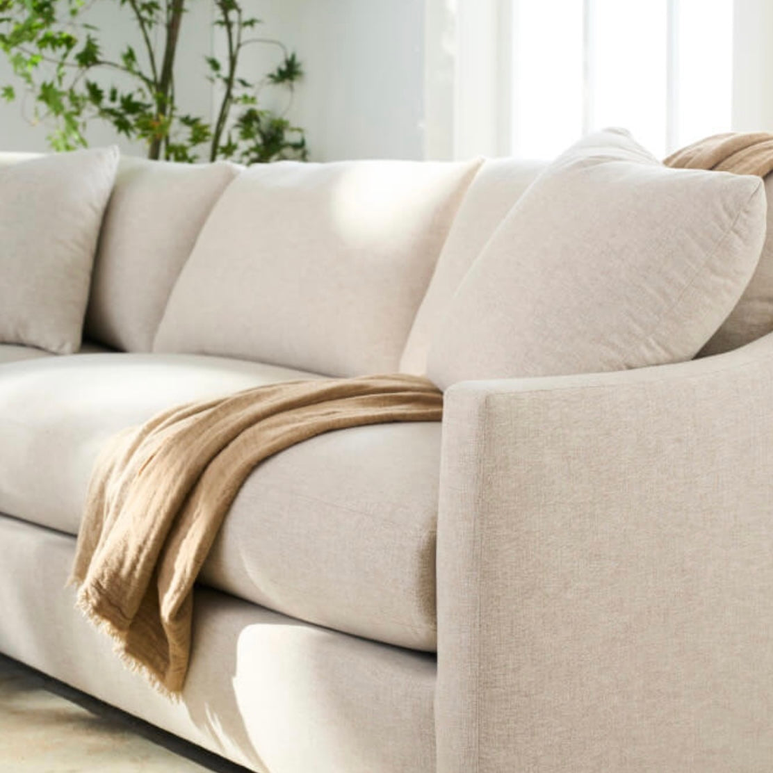 Rowe Furniture Bradford Performance Fabric 111” L-Shaped Sectional In Putty Colored Chenille - Image 2