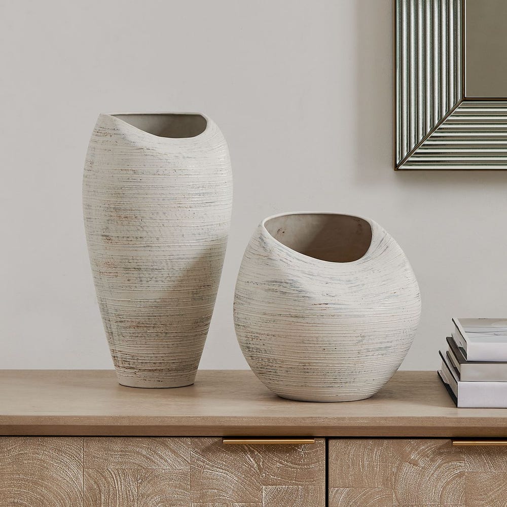 Uttermost Inara Creamy White Vases ~ Set Of 2 ~ Indoor And Outdoor Use - Image 1