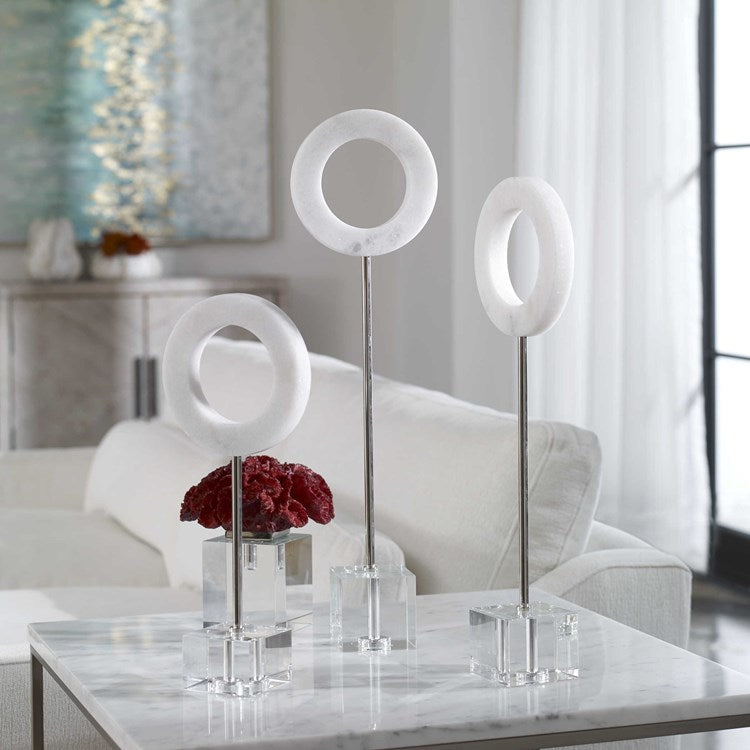 Uttermost Coin Toss White Marble Rings Set of 3 Sculptural Objects - Image 1