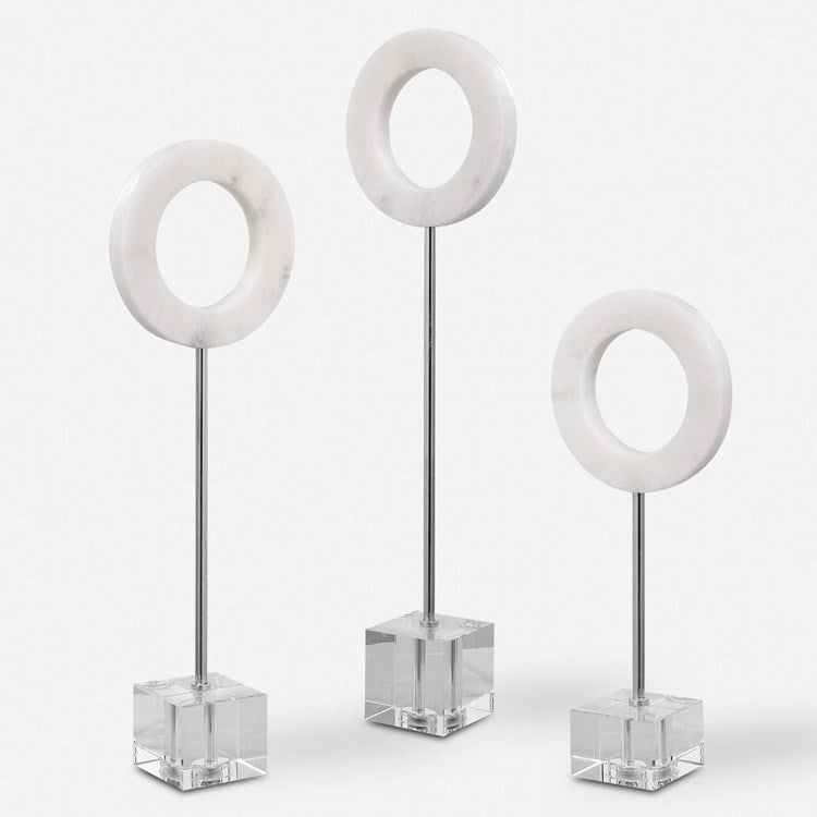 Uttermost Coin Toss White Marble Rings Set of 3 Sculptural Objects - Image 2