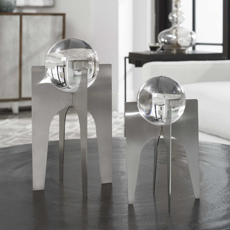 Uttermost Ellianna Silver Crystal Spheres Set of 2 Sculptural Objects - Image 1