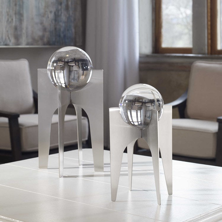Uttermost Ellianna Silver Crystal Spheres Set of 2 Sculptural Objects - Image 3