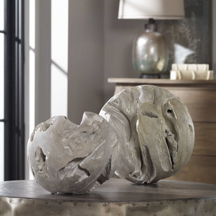 Uttermost Ermanno Teak Balls Set of 2 Decorative Objects - Image 1