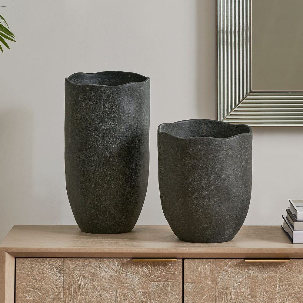Uttermost Komorebi Matte Black Vases ~ Set Of 2 ~ Indoor And Outdoor Use - Image 1