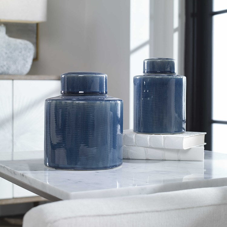 Uttermost Saniya Sapphire Blue Ceramic Set of 2 Decorative Containers - Image 1