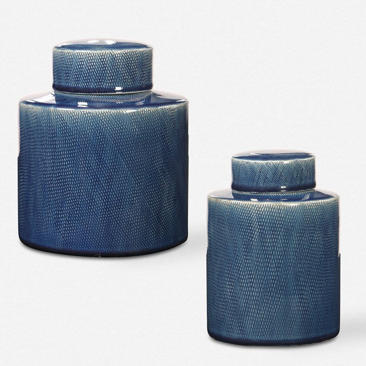 Uttermost Saniya Sapphire Blue Ceramic Set of 2 Decorative Containers - Image 2