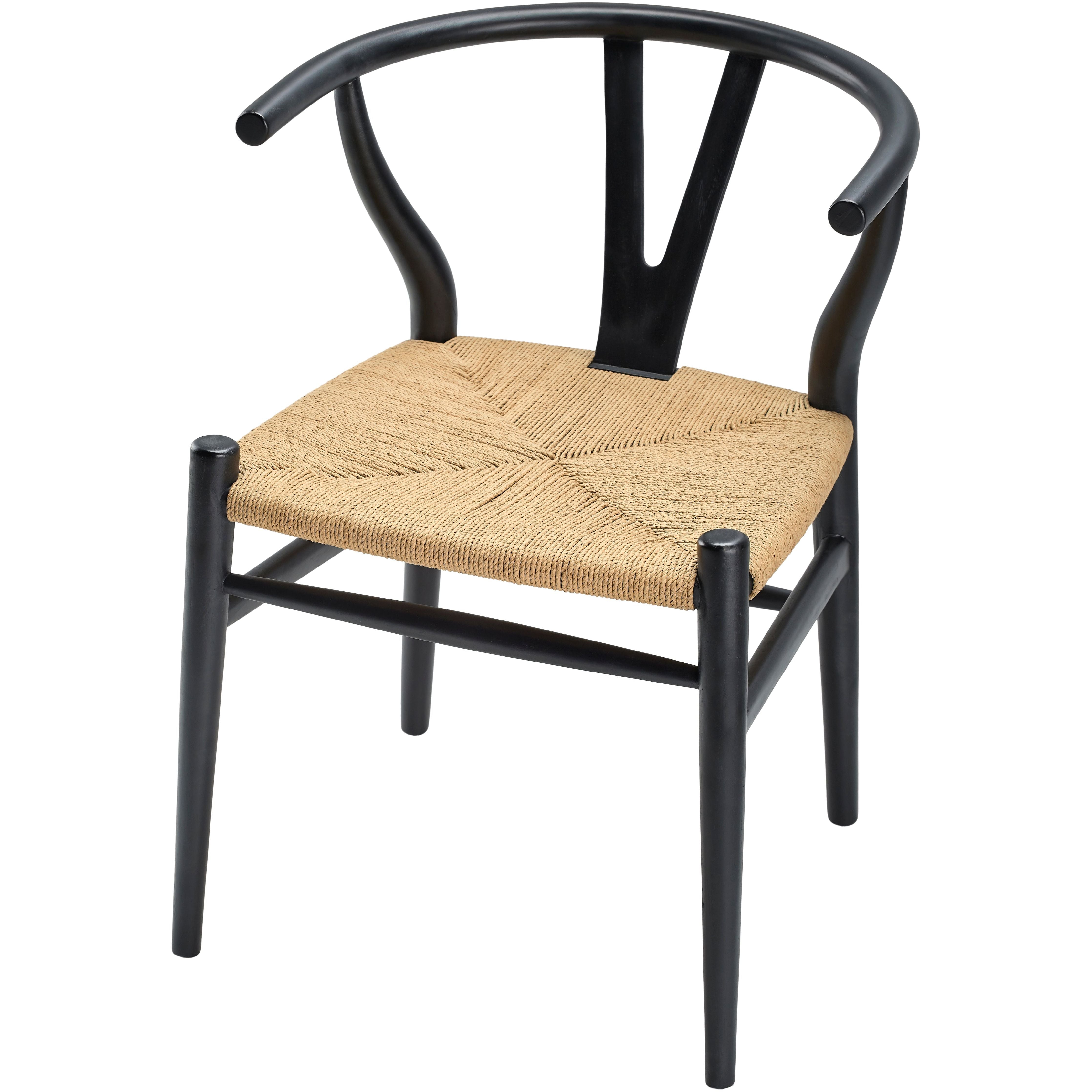 Surya Linxia Modern Black Curved Back With Natural Seagrass Seats Set of 2 Wishbone Dining Chairs - Image 2
