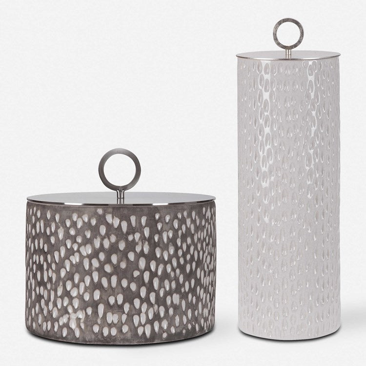 Uttermost Cyprien Off-White and Smoke Gray Ceramic Set of 2 Decorative Containers - Image 2