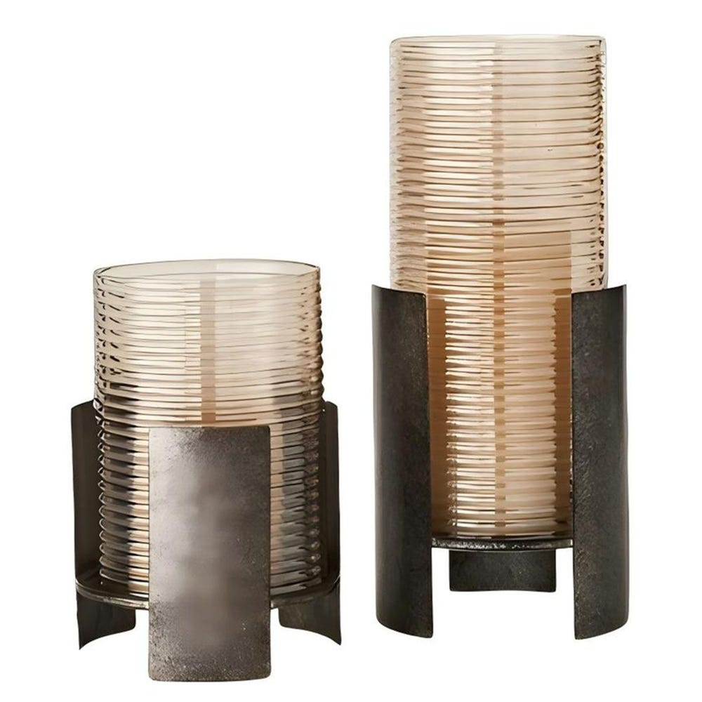 Uttermost Fluted Fire Ribbed Glass CandleHolders ~ Set Of 2 - Image 1