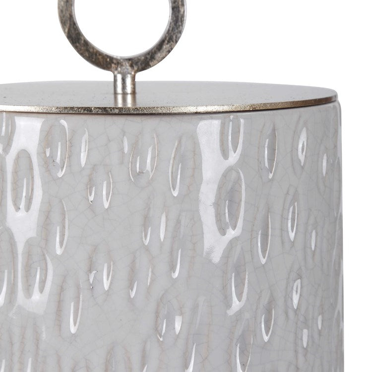 Uttermost Cyprien Off-White and Smoke Gray Ceramic Set of 2 Decorative Containers - Image 3