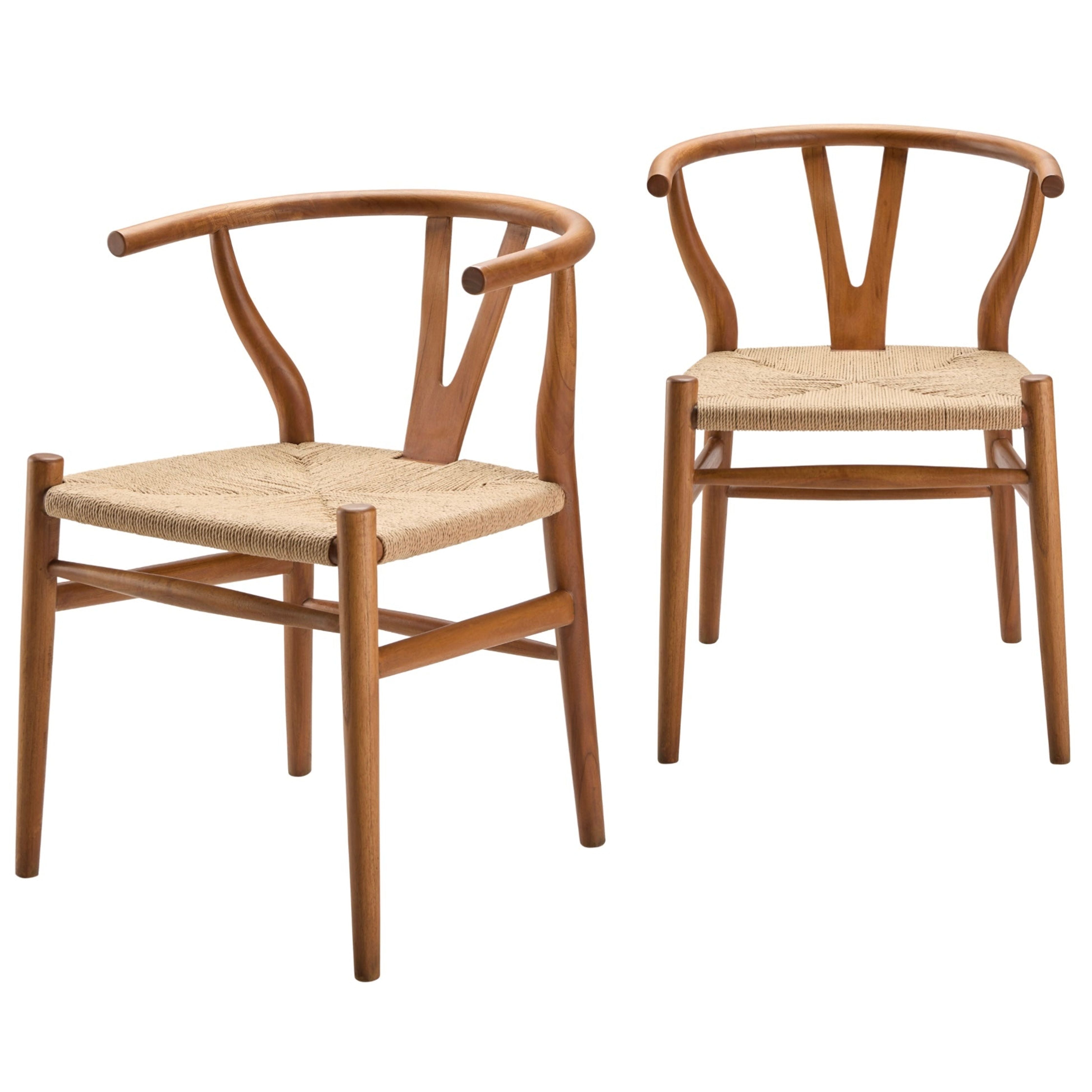 Surya Linxia Modern Curved Back With Natural Seagrass Seats Set of 2 Wishbone Dining Chairs - Image 1