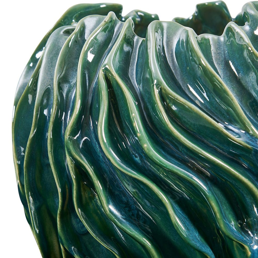 Uttermost Veridian Rich Green Ridge Vases ~ Set Of 2 ~ Indoor And Outdoor Use - Image 2