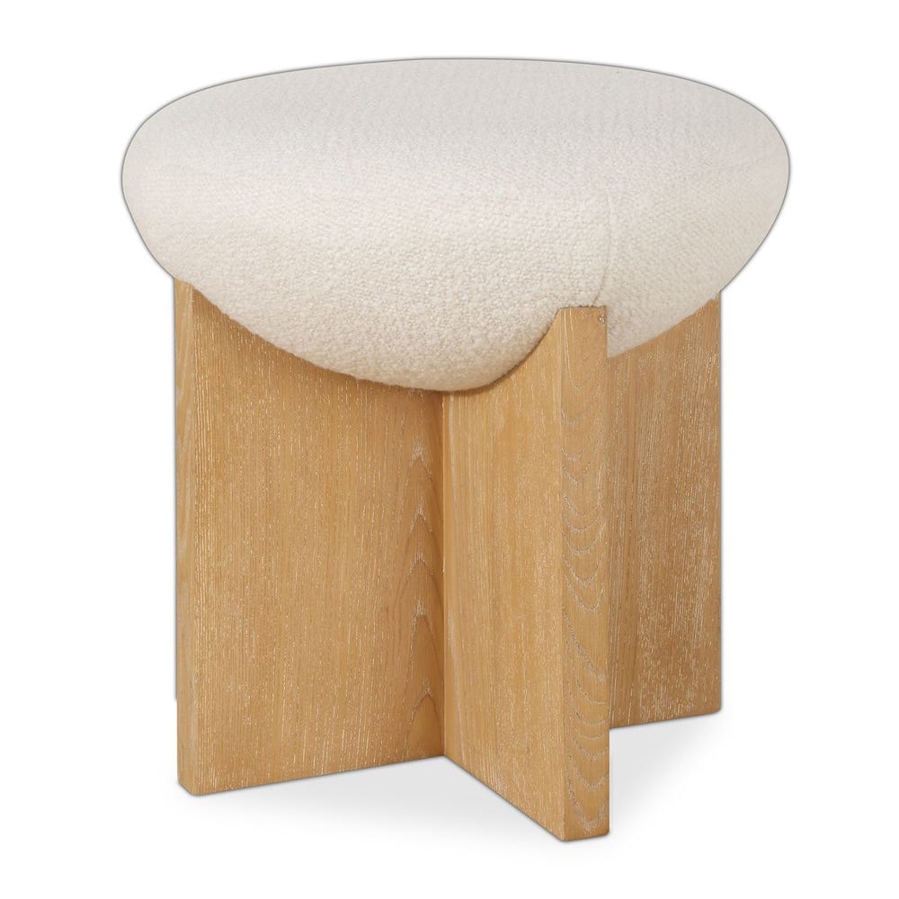 Uttermost Lainie Natural Oak Accent Stool With White Boucle Seat - Image 2