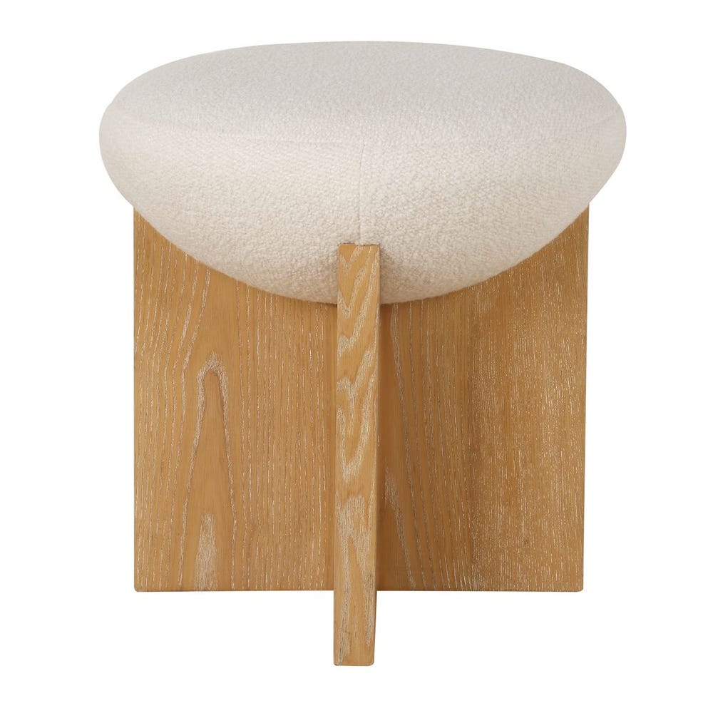 Uttermost Lainie Natural Oak Accent Stool With White Boucle Seat - Image 3