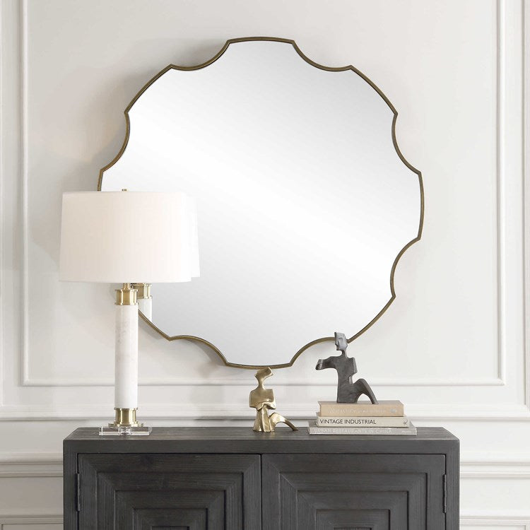 Uttermost Geared Up Antiqued Golden Bronze Round Mirror - Image 1