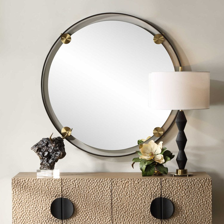 Uttermost Radius Dark Bronze Iron Round Mirror - Image 1