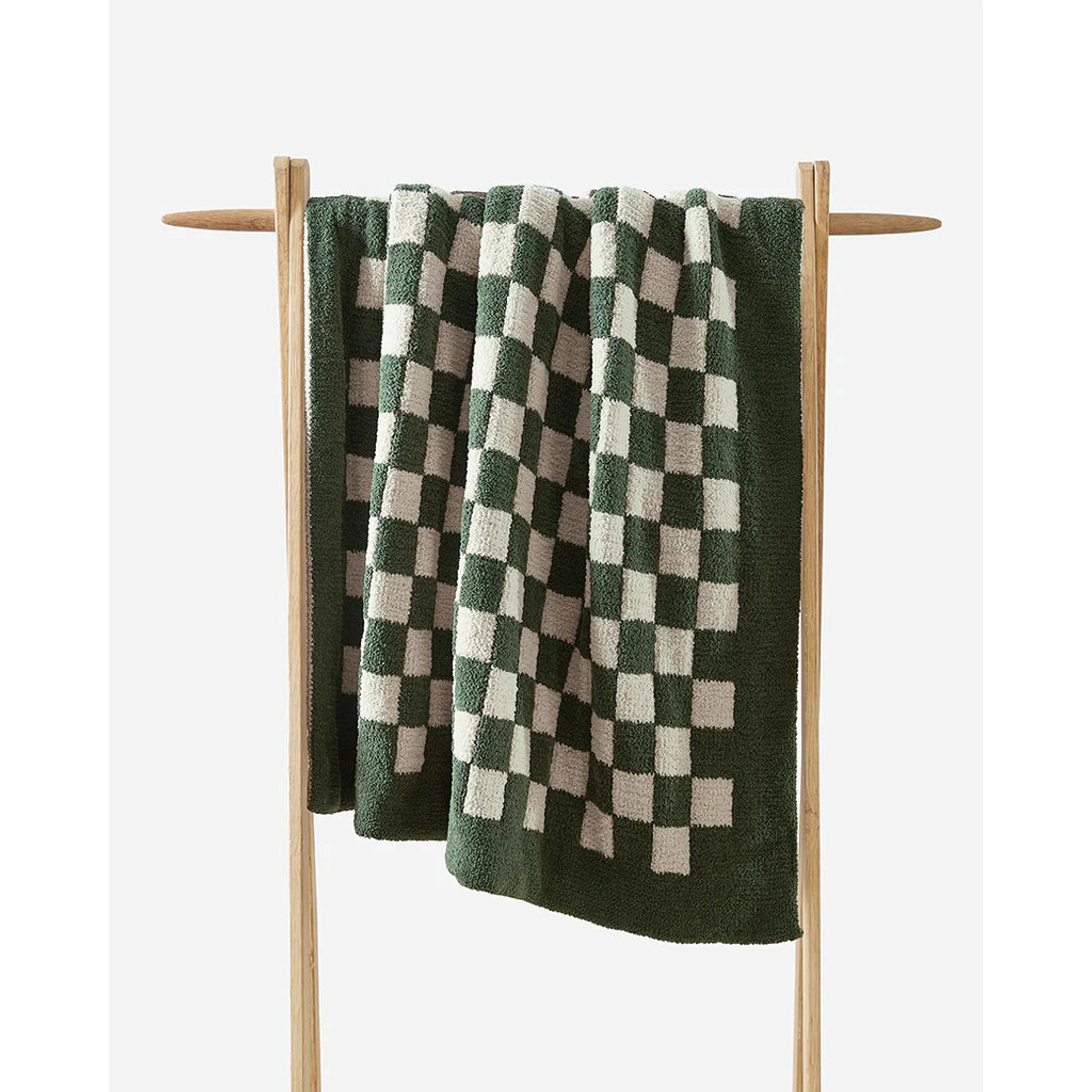 Sunday Citizen Moss and Sahara Tan Checkerboard Throw - Image 1
