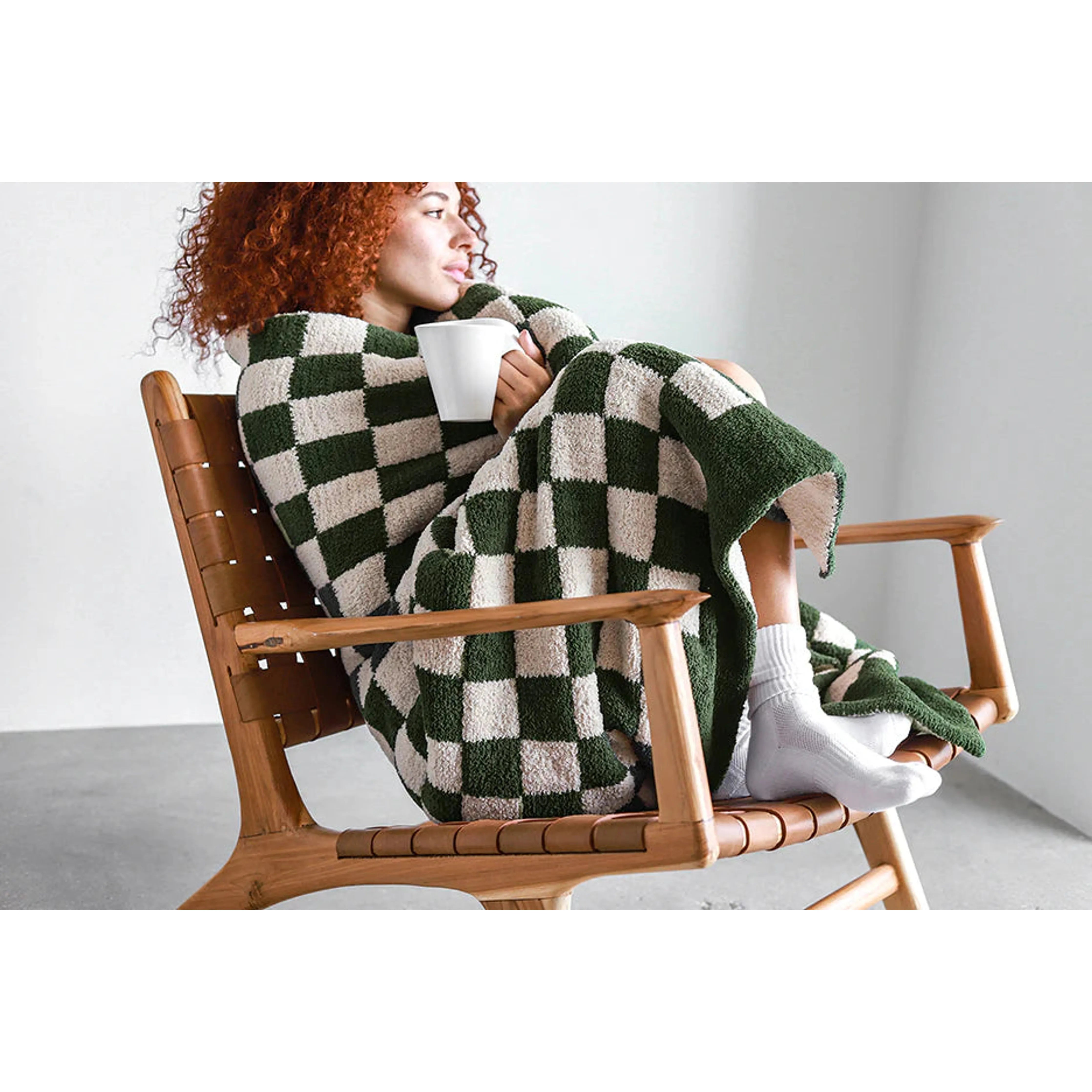 Sunday Citizen Moss and Sahara Tan Checkerboard Throw - Image 3