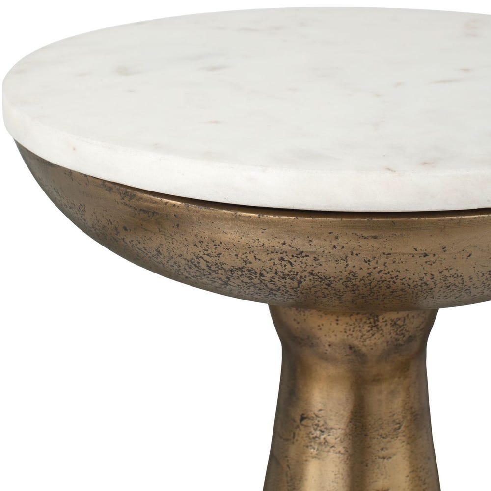 Uttermost Torin Antique Brass Drink Table With White Marble Top - Image 3