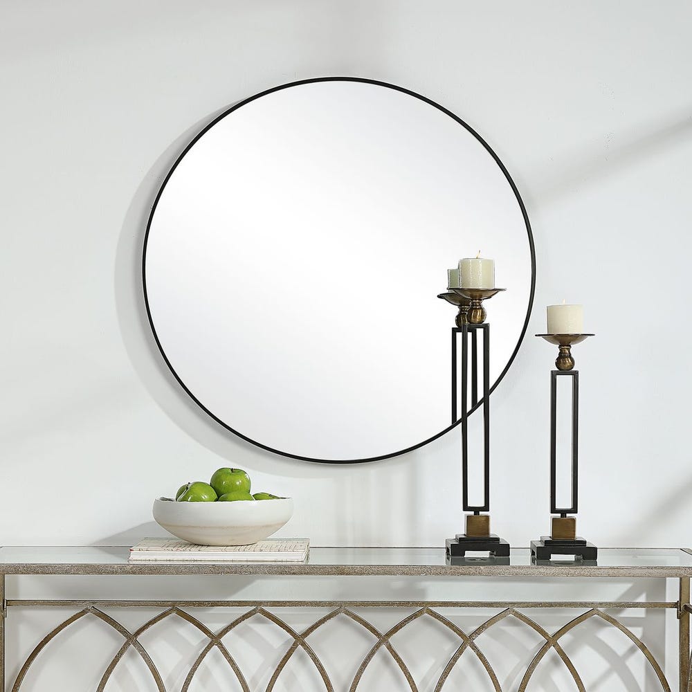 Casa Bella Living Satin Black 34” Round Mirror - Image 1