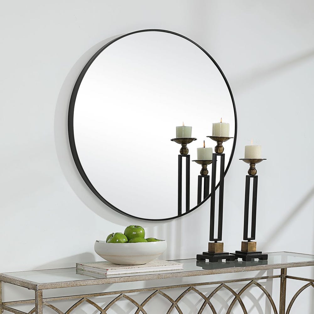Casa Bella Living Satin Black 34” Round Mirror - Image 2